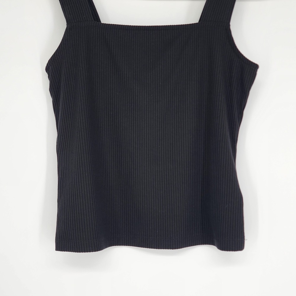 Womens Ribbed Wide Srtap Square Neck Tank Top Small Capsule Minimalist Basic - Picture 3 of 7